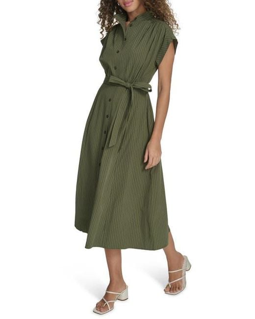 Calvin Klein Black Comm Stripe Midi Shirtdress