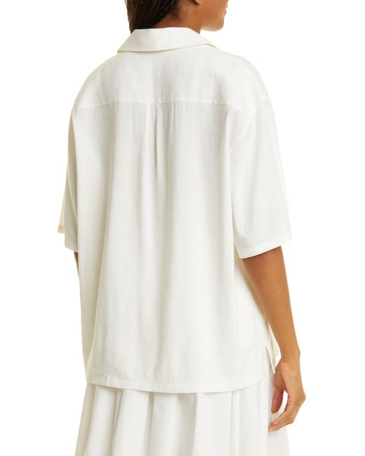 Rebecca Taylor White Cabana Short Sleeve Linen Blend Shirt