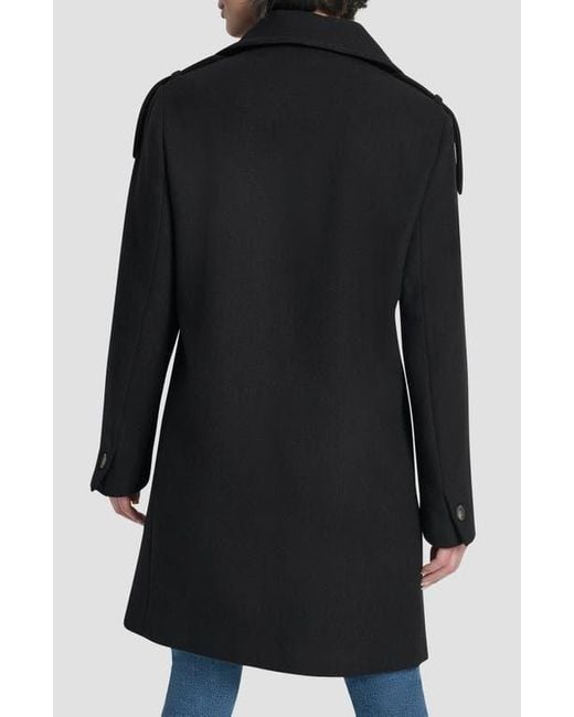 DKNY Black Double Breasted Wool Blend Military Coat