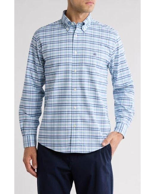 Brooks Brothers Blue Non-Iron Plaid Cotton Stretch Oxford Button-Down Shirt for men