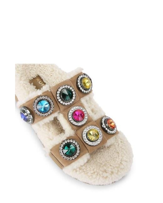 Kurt Geiger Blue Orson Crystal Teddy Genuine Shearling Lined Sandal