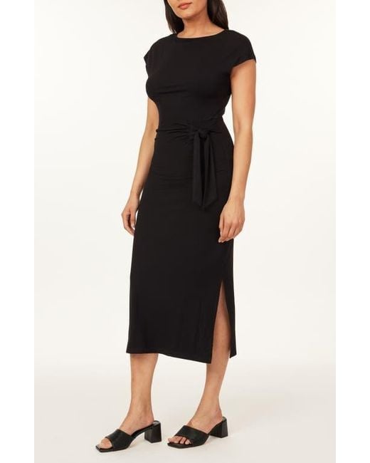 Scotch & Soda Black Cap Sleeve Midi Dress