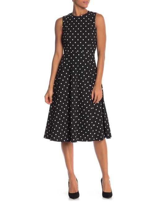 Calvin Klein Black Polka Dot Fit And Flare Midi Dress