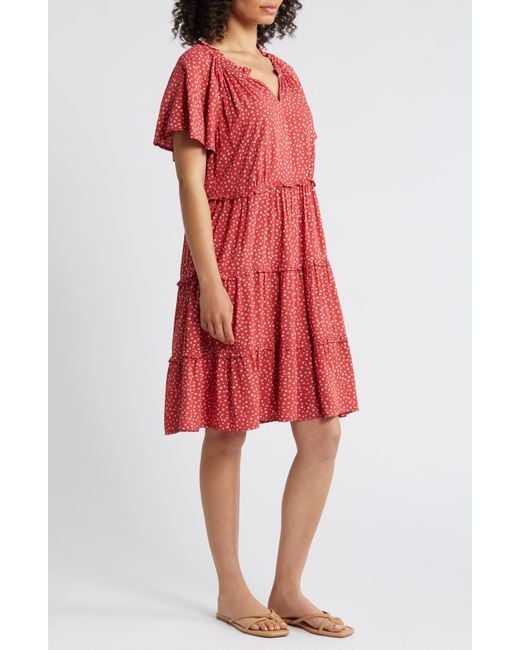 Beach Lunch Lounge Red Camila Floral Flutter Sleeve Dress
