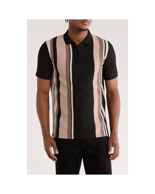 Cactus Man Black Vertical Stripe Knit Zip Polo for men