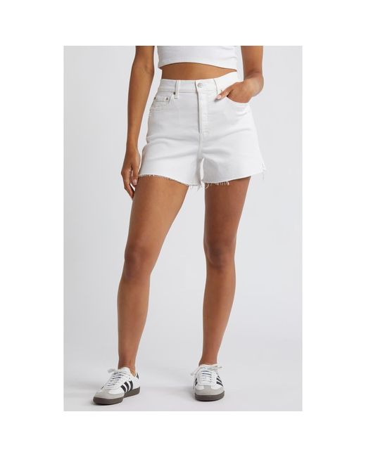 DAZE White Bottom Line High Waist Distressed Denim Cutoff Shorts