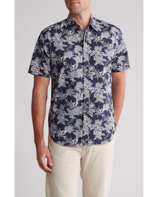 COASTAORO Blue Mavis Leaf Print Short Sleeve Shirt for men