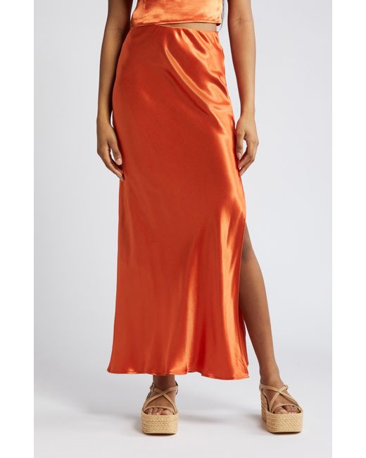 TOPSHOP Orange Bias Cut Satin Maxi Skirt