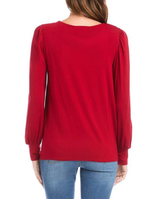 Karen Kane Red Twist Front Long Sleeve Top