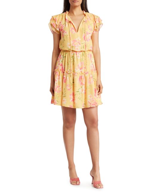 Vince Camuto Yellow Ruffle Tie Neck Dress