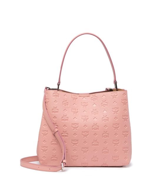 MCM Pink Sarah Monogrammed Leather Hobo Bag