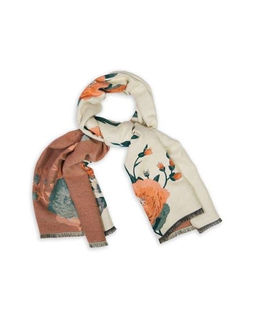 Saachi White Bloom Reversible Print Scarf