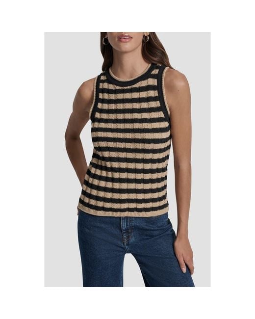 DKNY Multicolor Stripe Rib Knit Sleeveless Top