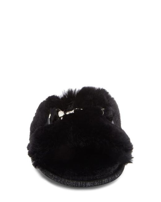 BCBGMAXAZRIA Black Plush Horsebit Faux Fur Slipper