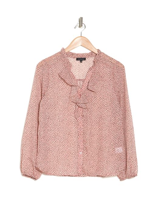 Pleione Pink Ruffle Long Sleeve Button Front Blouse