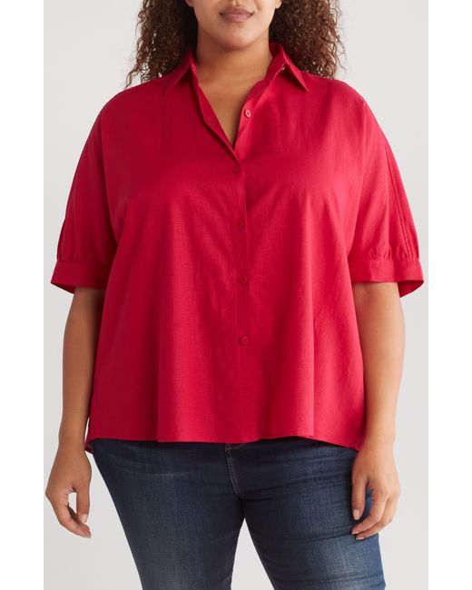 Max Studio Red Oversize Linen Blend Button-up Shirt