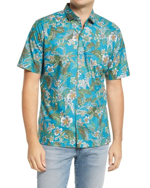 Tori Richard Blue Green Thumb Tropical Print Short Sleeve Button-up Shirt for men