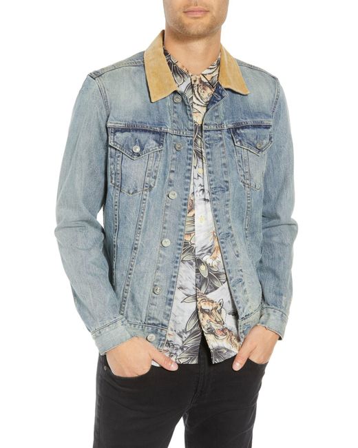 AllSaints Dexter Corduroy - Collar Denim Jacket in Blue for Men | Lyst