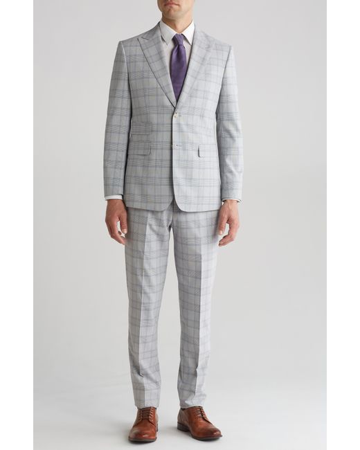 English Laundry Gray Plaid Trim Fit Peak Lapel Two-piece Suit for men