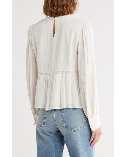 Melrose and Market White Lace Trim Long Sleeve Peplum Top