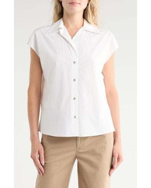 Vince White Cap Sleeve Cotton Button-Up Shirt