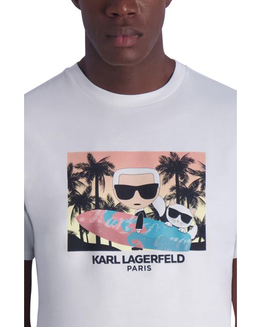 Karl Lagerfeld White Surfer Karl & Choupette Graphic Print T-shirt for men