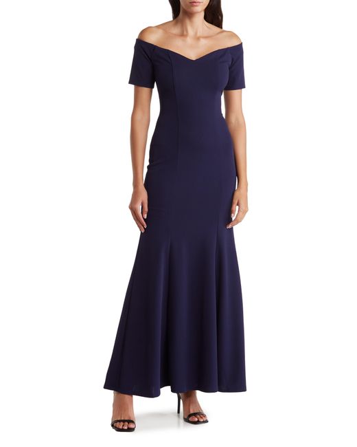 Marina Blue Off The Shoulder Trumpet Gown