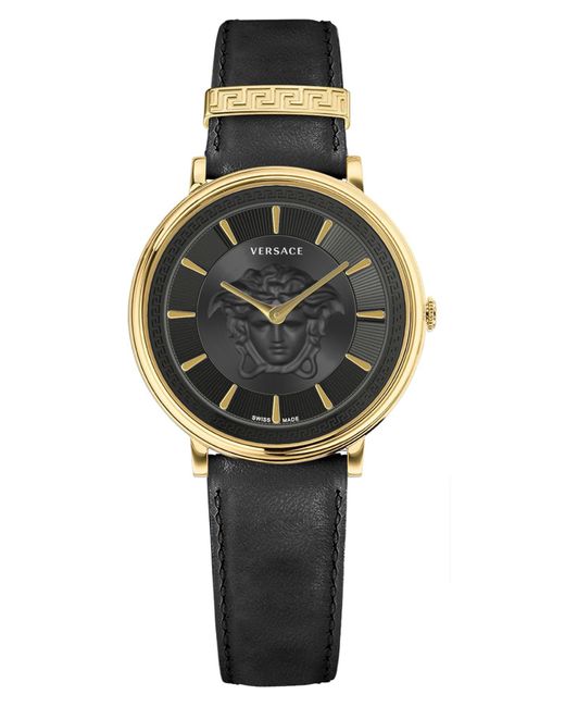 Versace Women's Vcircle Medusa Leather Strap Watch, 38mm in Black