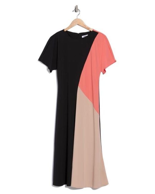 DKNY Multicolor Colorblock Short Sleeve Midi Dress