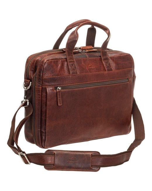 Mancini Brown Double Compartment Leather Briefcase for men