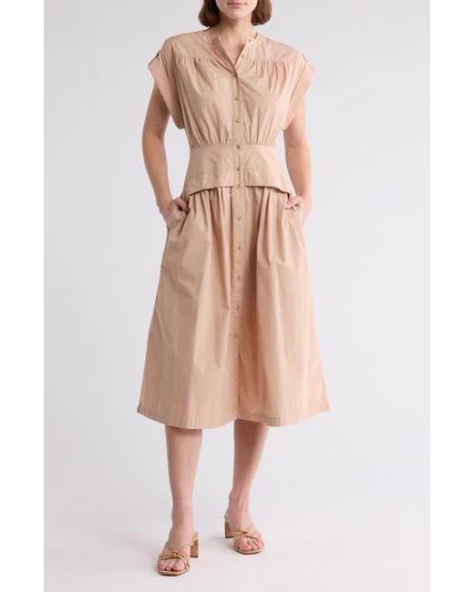 AREA STARS Natural Cuff Button Front Dress