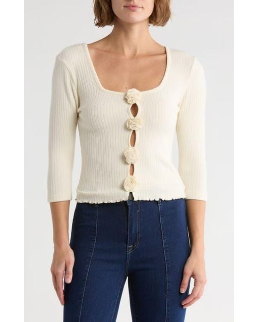 Vigoss Blue Rosette Scoop Neck Knit Top