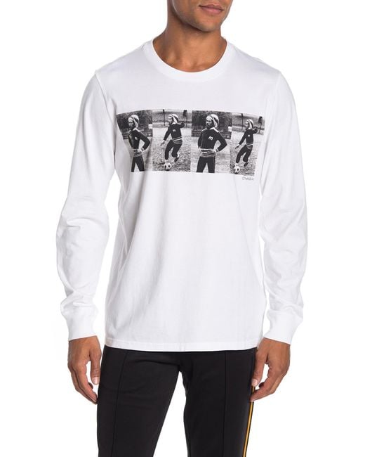 Ovadia And Sons White Men's Bob Marley Playing Soccer Long-sleeve T-shirt for men