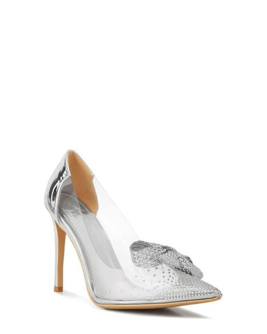 LONDON RAG White Erika Crystal Embellished Bow Clear & Metallic Pump