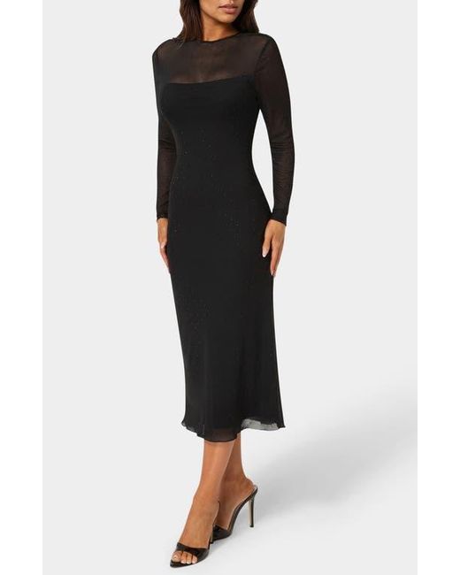 Bebe Black Rhinestone Mesh Long Sleeve Body-Con Dress