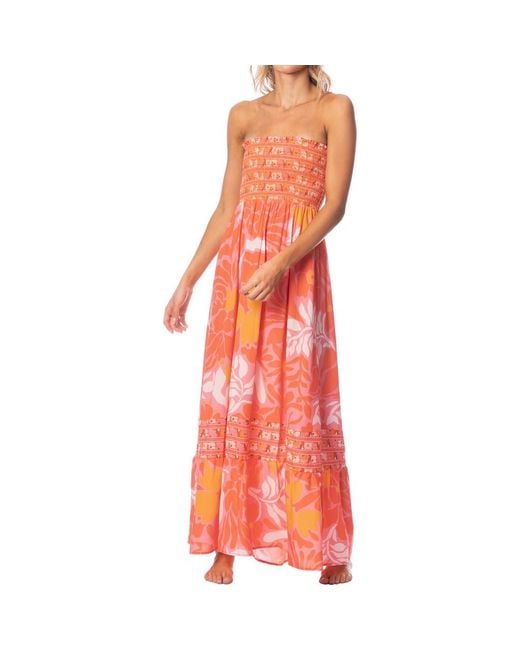 Maaji Orange Bewitched Floral Strapless Cover-Up Maxi Dress