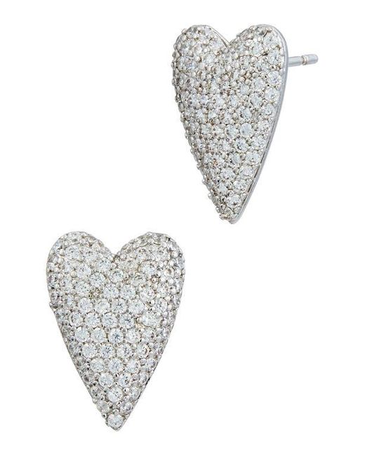 SAVVY CIE JEWELS Metallic Cz Pavé Heart Stud Earrings