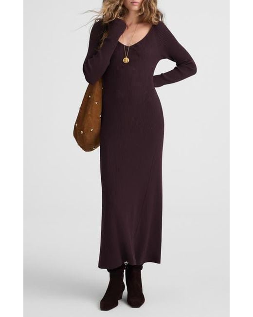 Madewell The Signature Knit V-Neck Midi Dress in Purple | Lyst