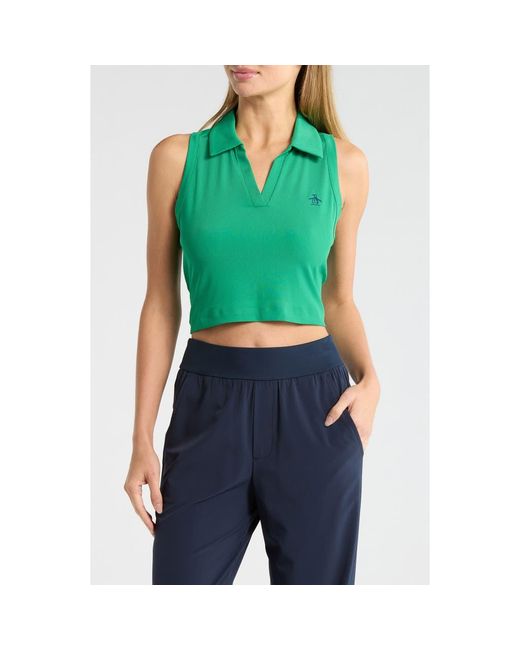 Original Penguin Green Solid Sleeveless Crop Polo