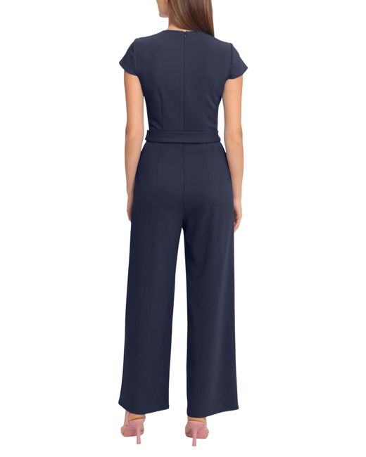 Maggy London Blue Cap Sleeve Belted Jumpsuit