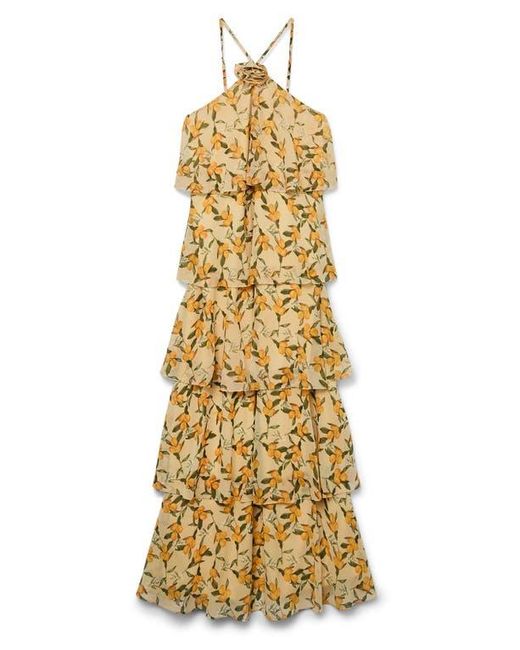 lana ruffle tiered halter dress Vero Moda Lana Ruffle Tiered Halter Dress in Metallic