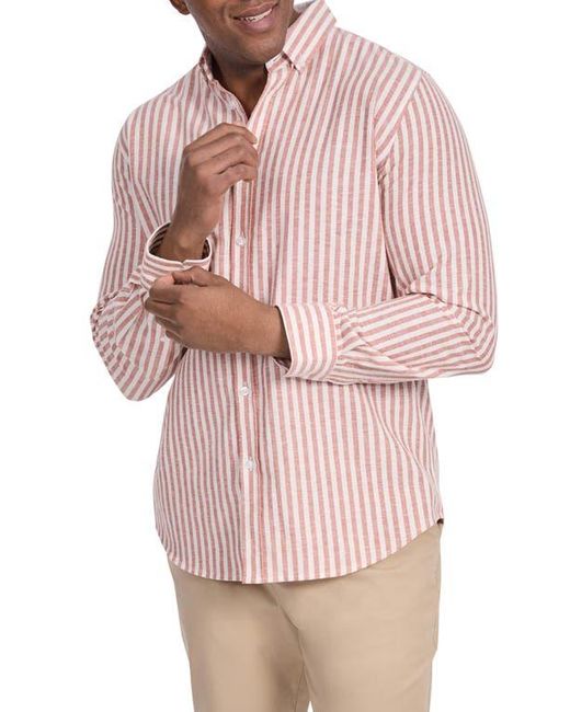 Johnny Bigg Pink Holiday Stripe Cotton & Linen Button-Down Shirt for men