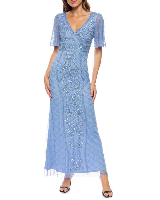 Marina Blue Bead Embellished Gown