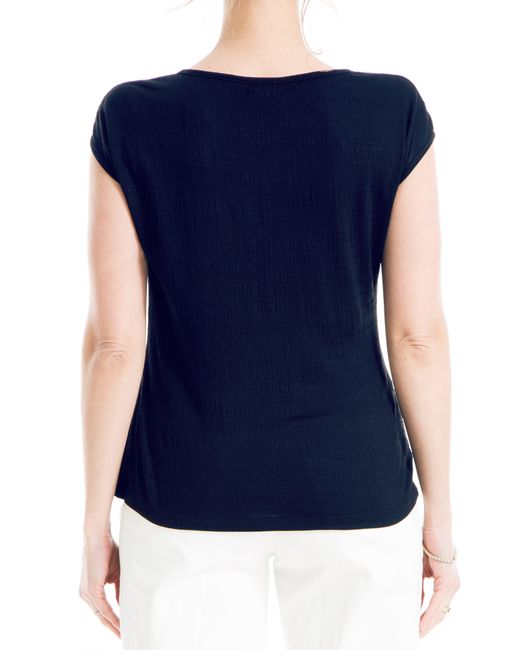Max Studio Blue Textured Side Gather Top