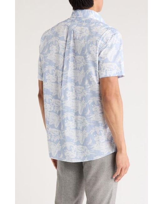 Brooks Brothers Blue Regular Tropical Print Short Sleeve Cotton Button-Down Shirt for men