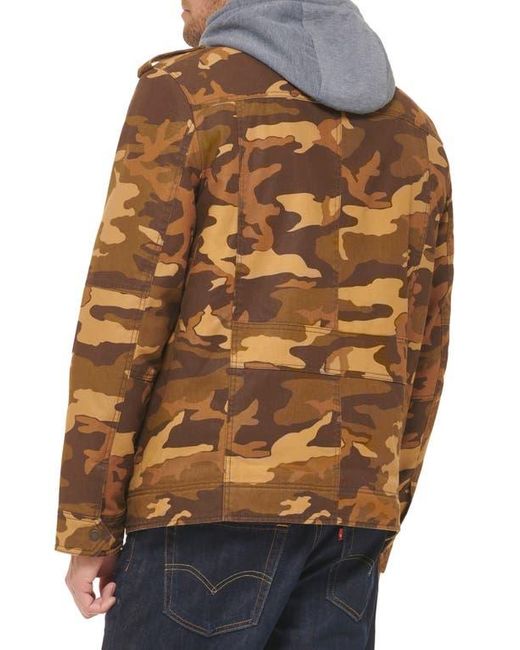 Levi's Brown Washed Cotton Faux Shearling Lined Hooded Military Jacket for men