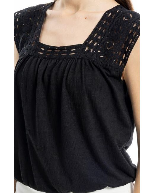 Max Studio Black Open Stitch Square Neck Top