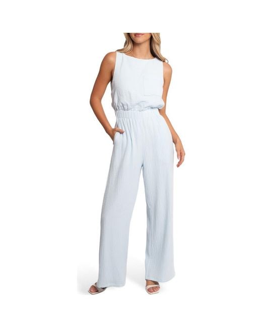 Petal & Pup Brenna Cotton Gauze Jumpsuit in Blue | Lyst