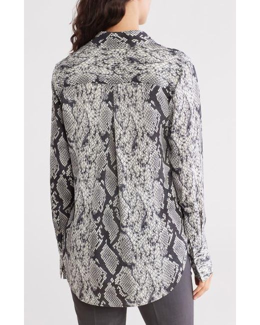Theory Gray Sunaya Silk Snakeskin Button Front Top