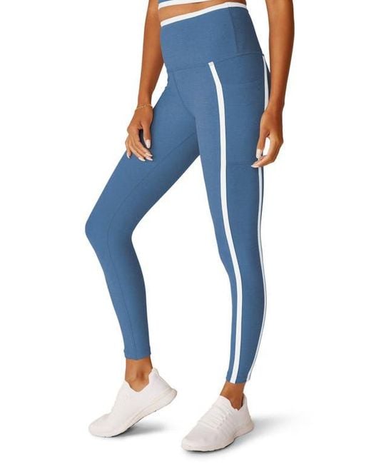 Beyond Yoga Blue Out Of Pocket Side Stripe High Waist Pocket Leggings